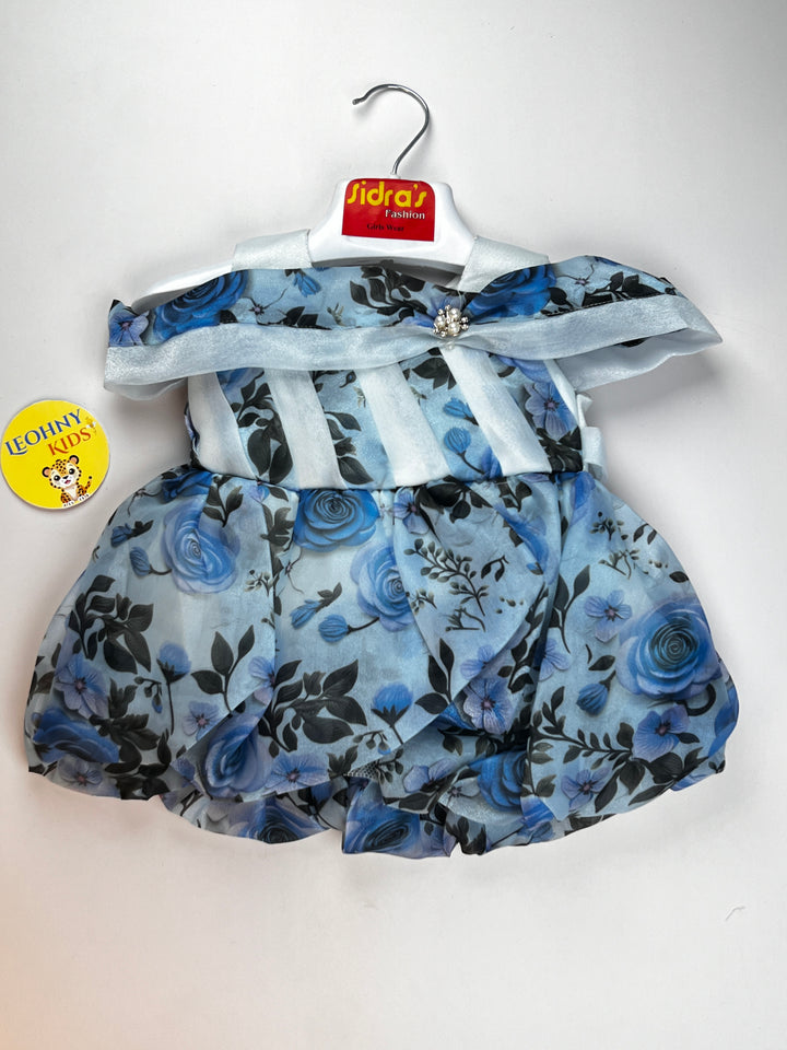 Girls Premium Floral Silk Party Frock with Organza Draping