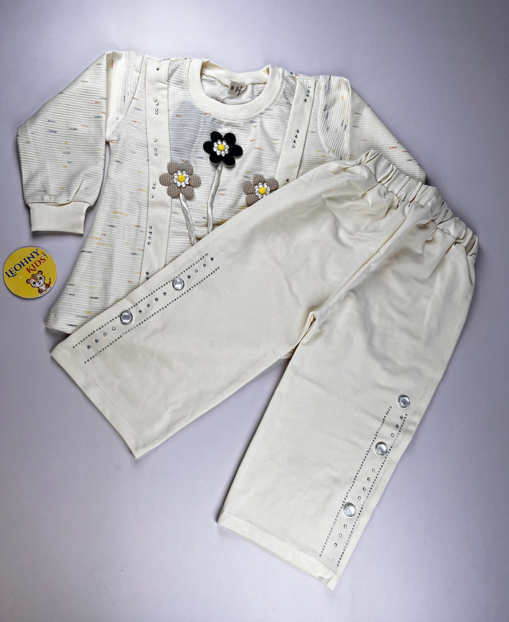 "Happy Floral" 2-Piece Embellished Ribbed Lounge Set