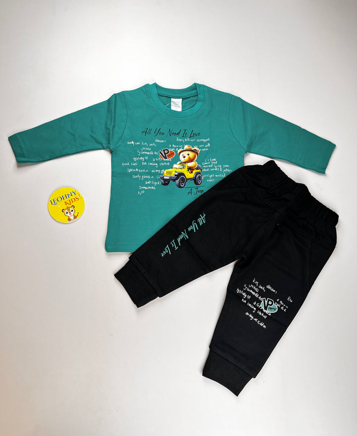 "Adventure Jeep" 2-Piece Jogger Set – Teal & Black