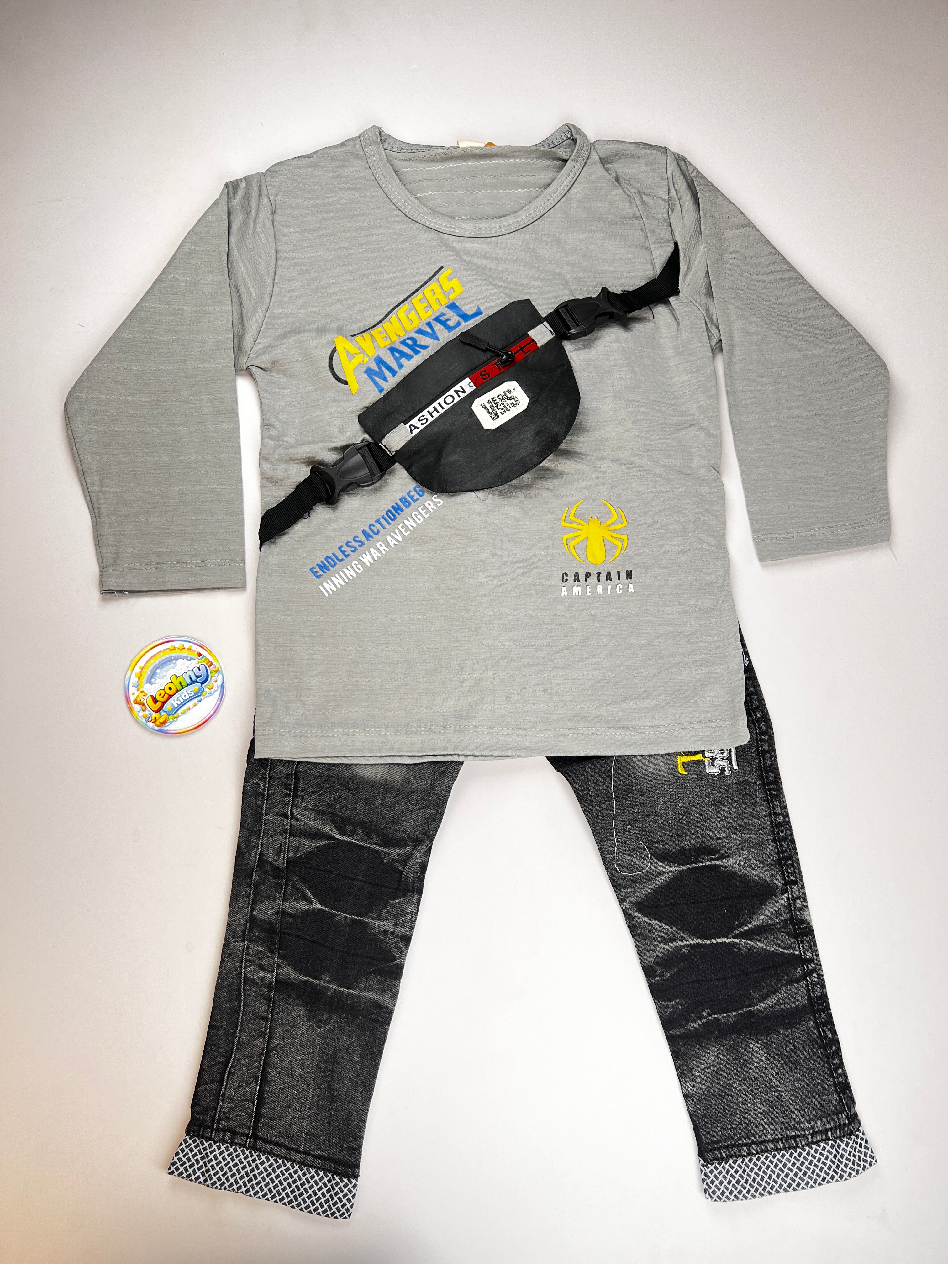 Boys 2 Pcs "Captain America Avenger" Suit with Crossbody Bag (Full Sleeves)