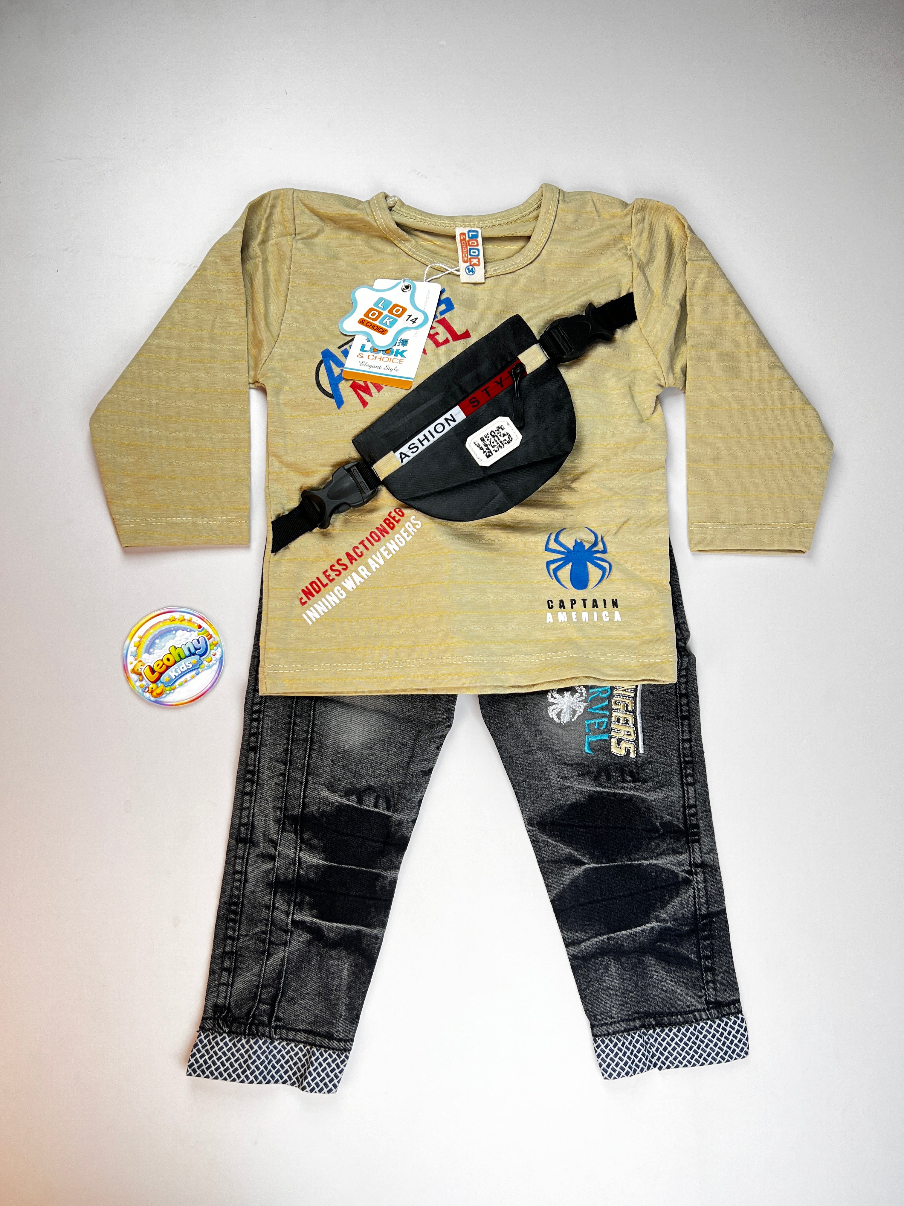 Boys 2 Pcs "Captain America Avenger" Suit with Crossbody Bag (Full Sleeves)