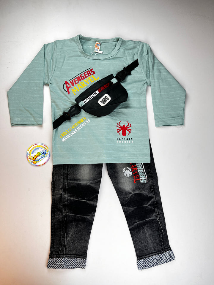 Boys 2 Pcs "Captain America Avenger" Suit with Crossbody Bag (Full Sleeves)