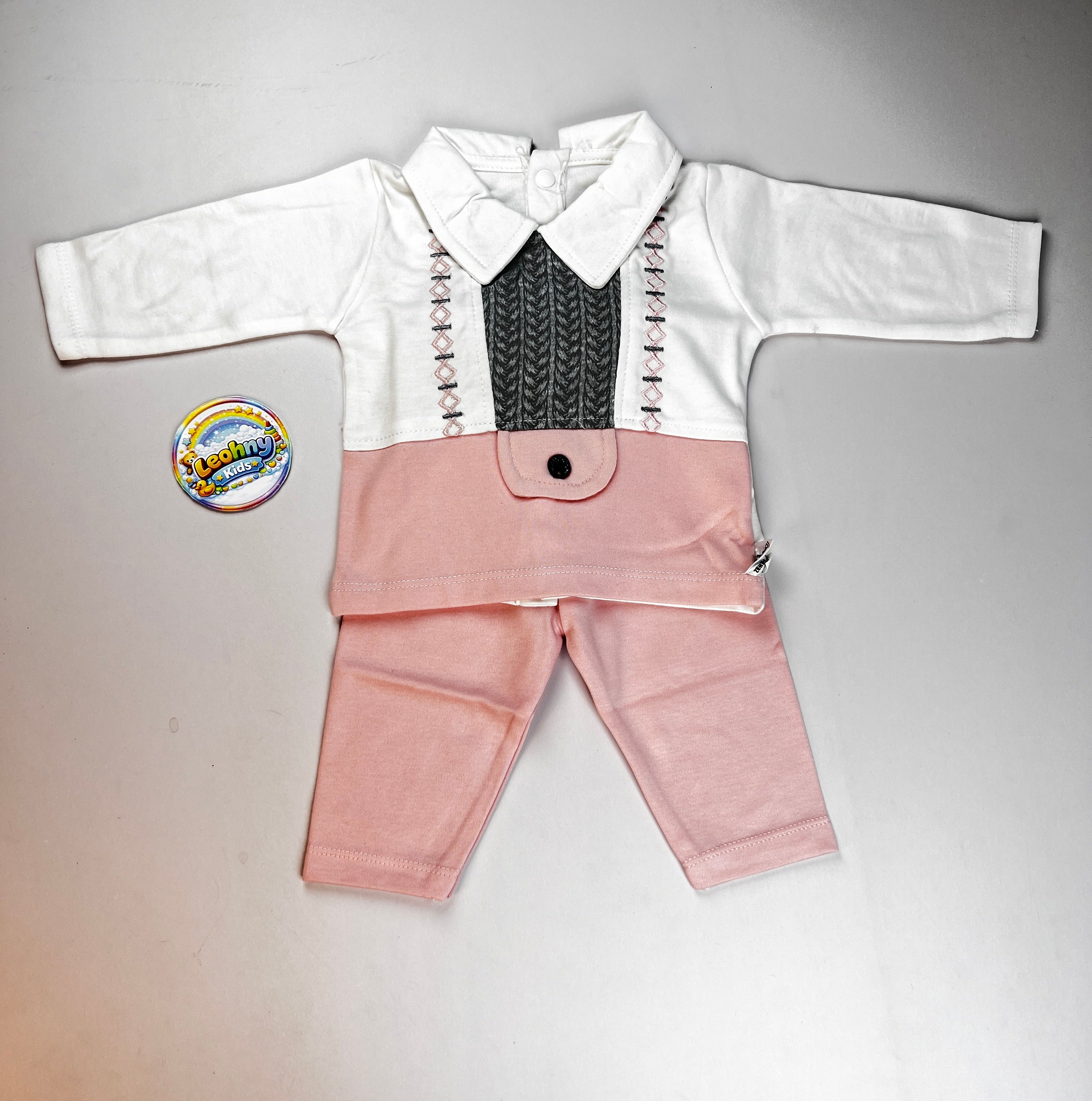 2-Piece Set – Collared Faux-Vest Top & Coordinating Trousers