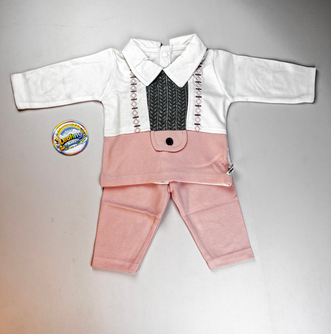 2-Piece Set – Collared Faux-Vest Top & Coordinating Trousers