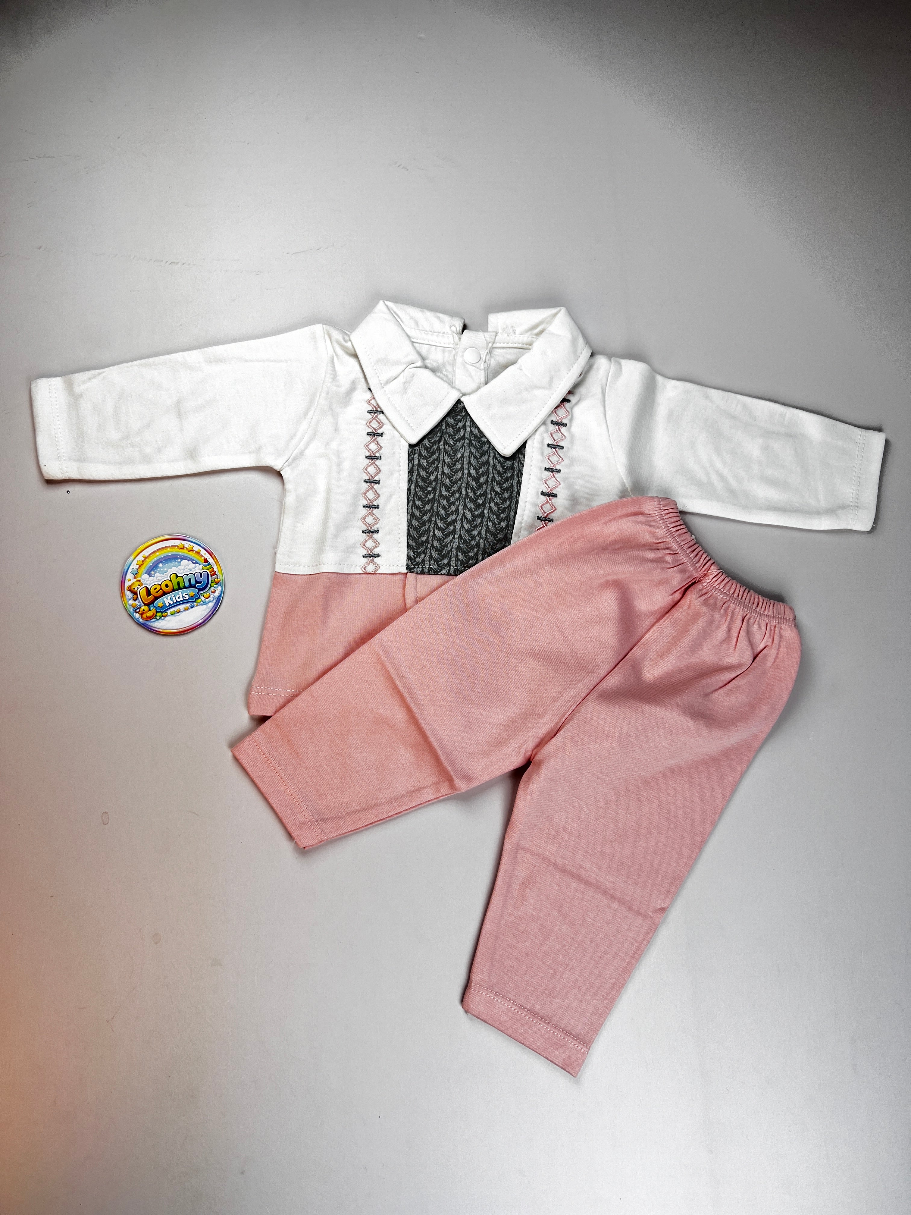 2-Piece Set – Collared Faux-Vest Top & Coordinating Trousers