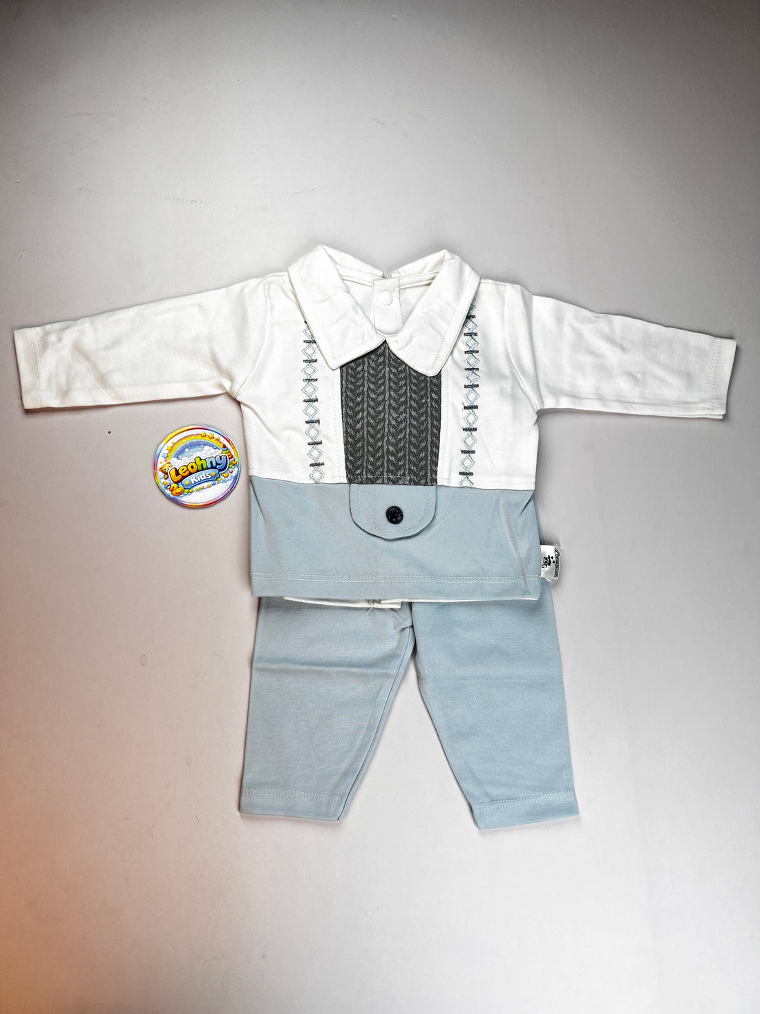 2-Piece Set – Collared Faux-Vest Top & Coordinating Trousers