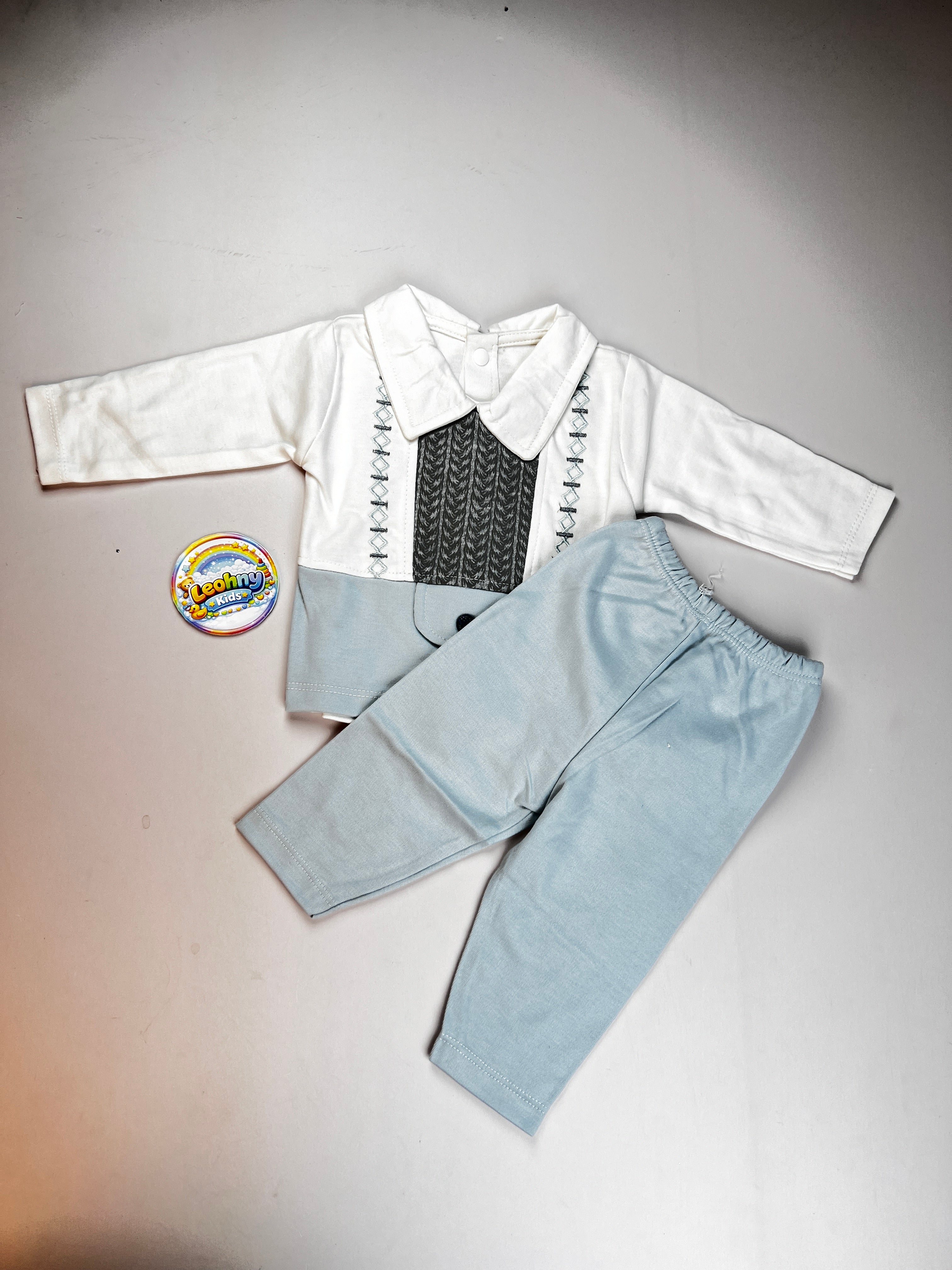 2-Piece Set – Collared Faux-Vest Top & Coordinating Trousers