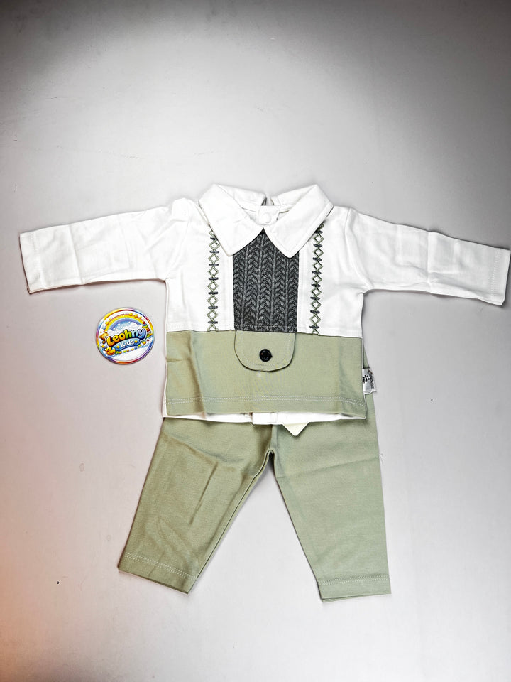 2-Piece Set – Collared Faux-Vest Top & Coordinating Trousers