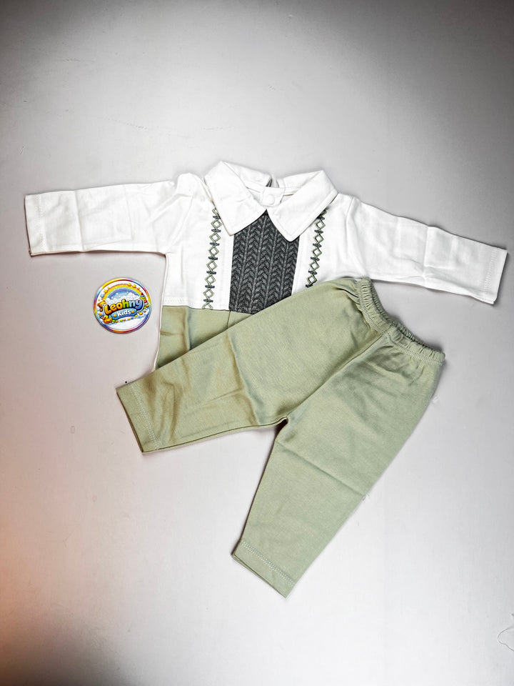 2-Piece Set – Collared Faux-Vest Top & Coordinating Trousers