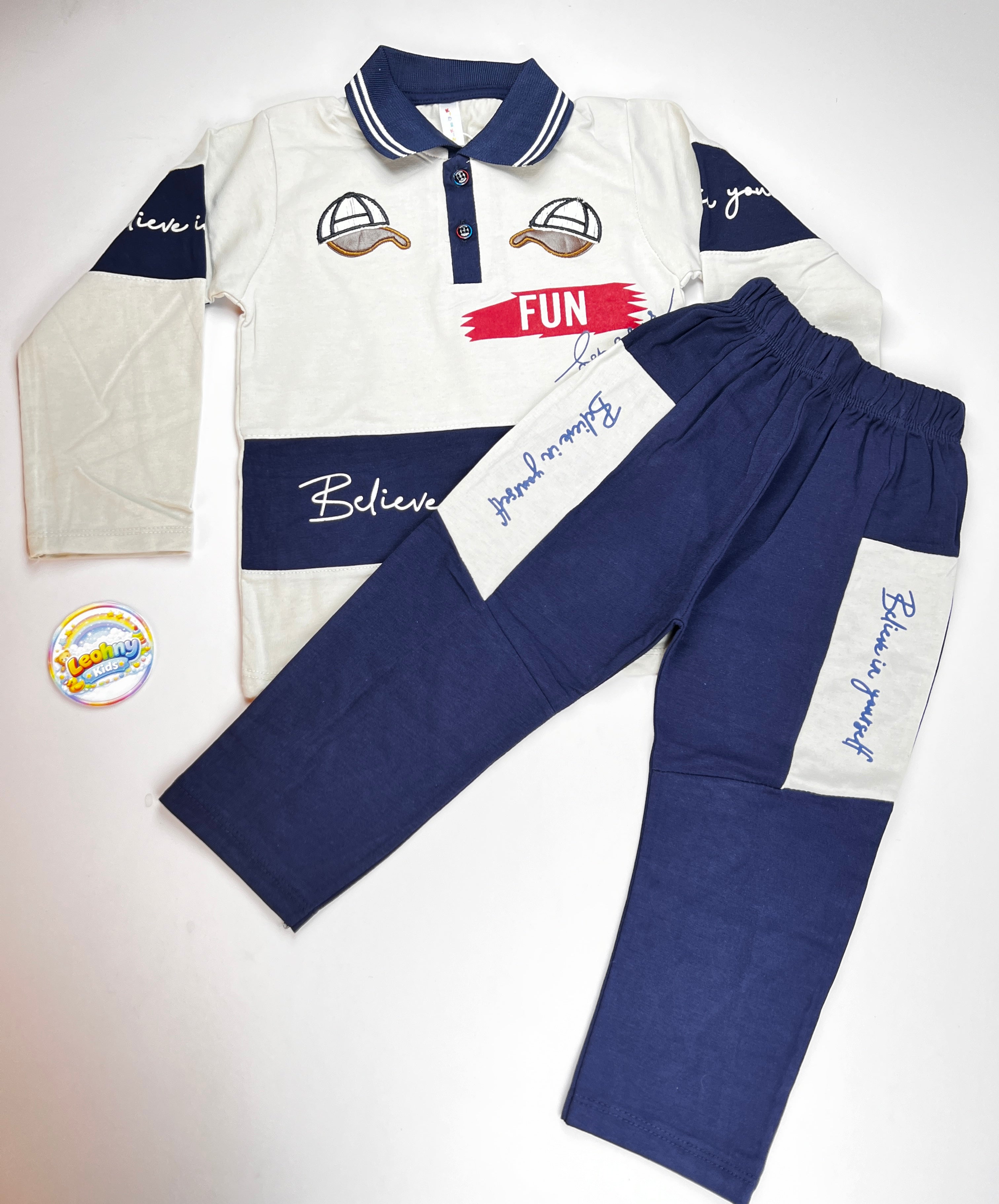 "Believe in Yourself" 2-Piece Polo Jogger Set – White & Royal Blue