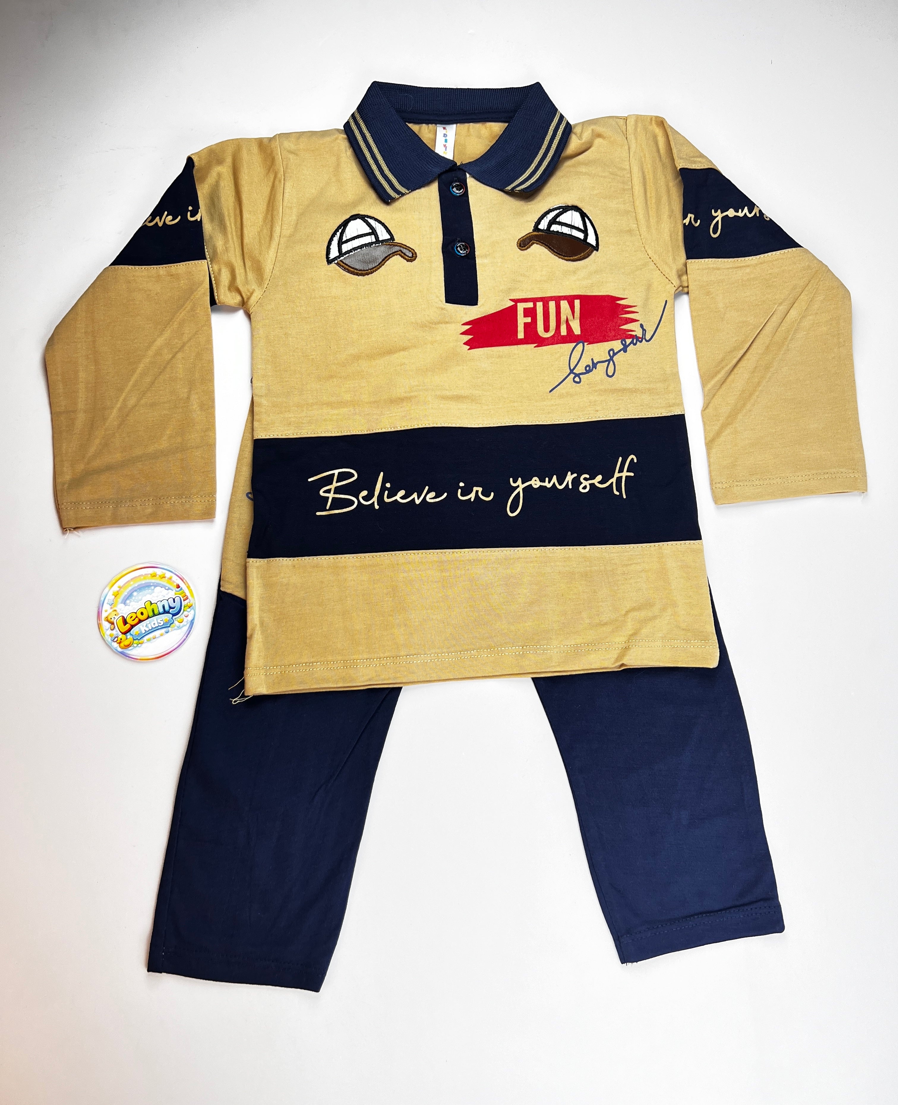 "Believe in Yourself" 2-Piece Polo Jogger Set – White & Royal Blue