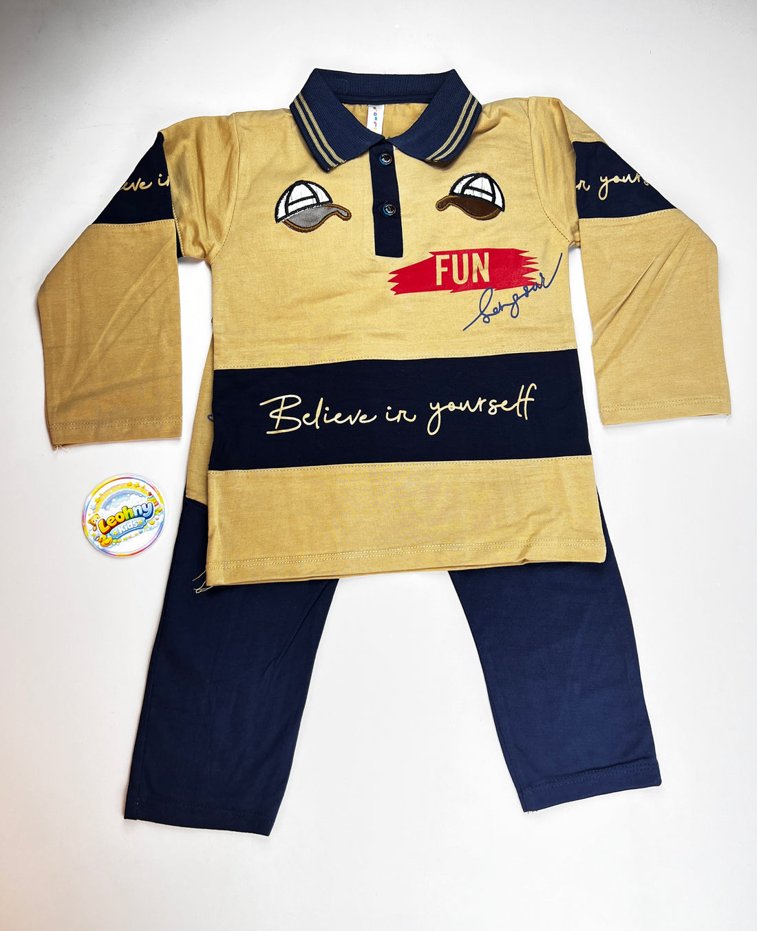 "Believe in Yourself" 2-Piece Polo Jogger Set – White & Royal Blue