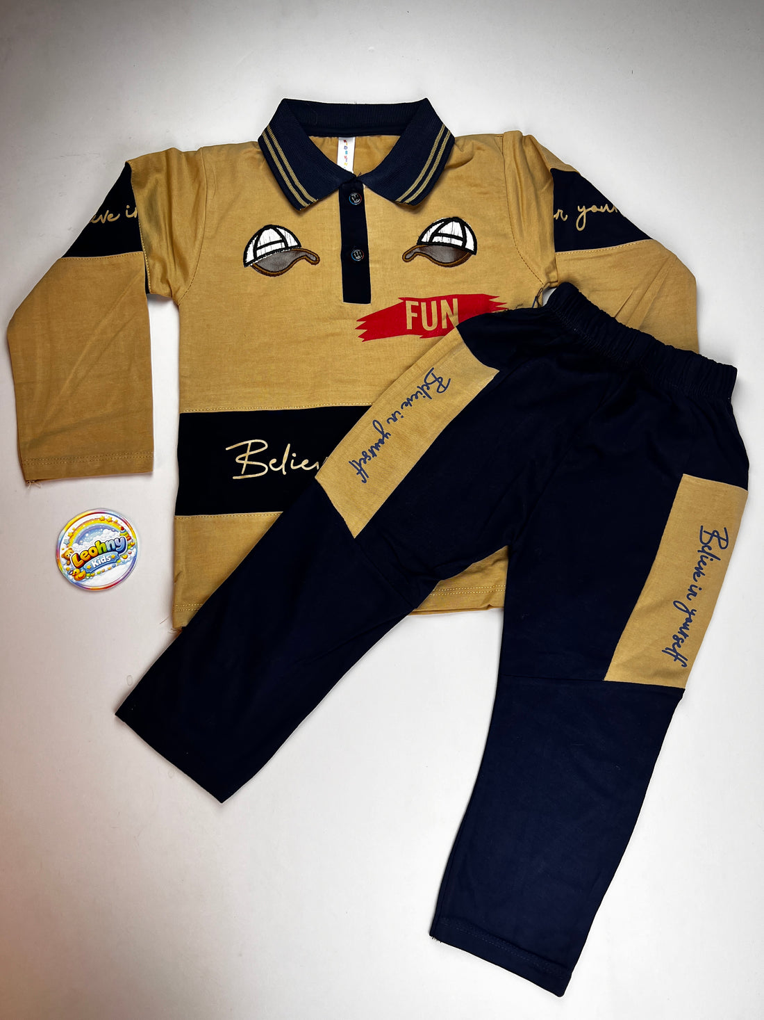 "Believe in Yourself" 2-Piece Polo Jogger Set – White & Royal Blue