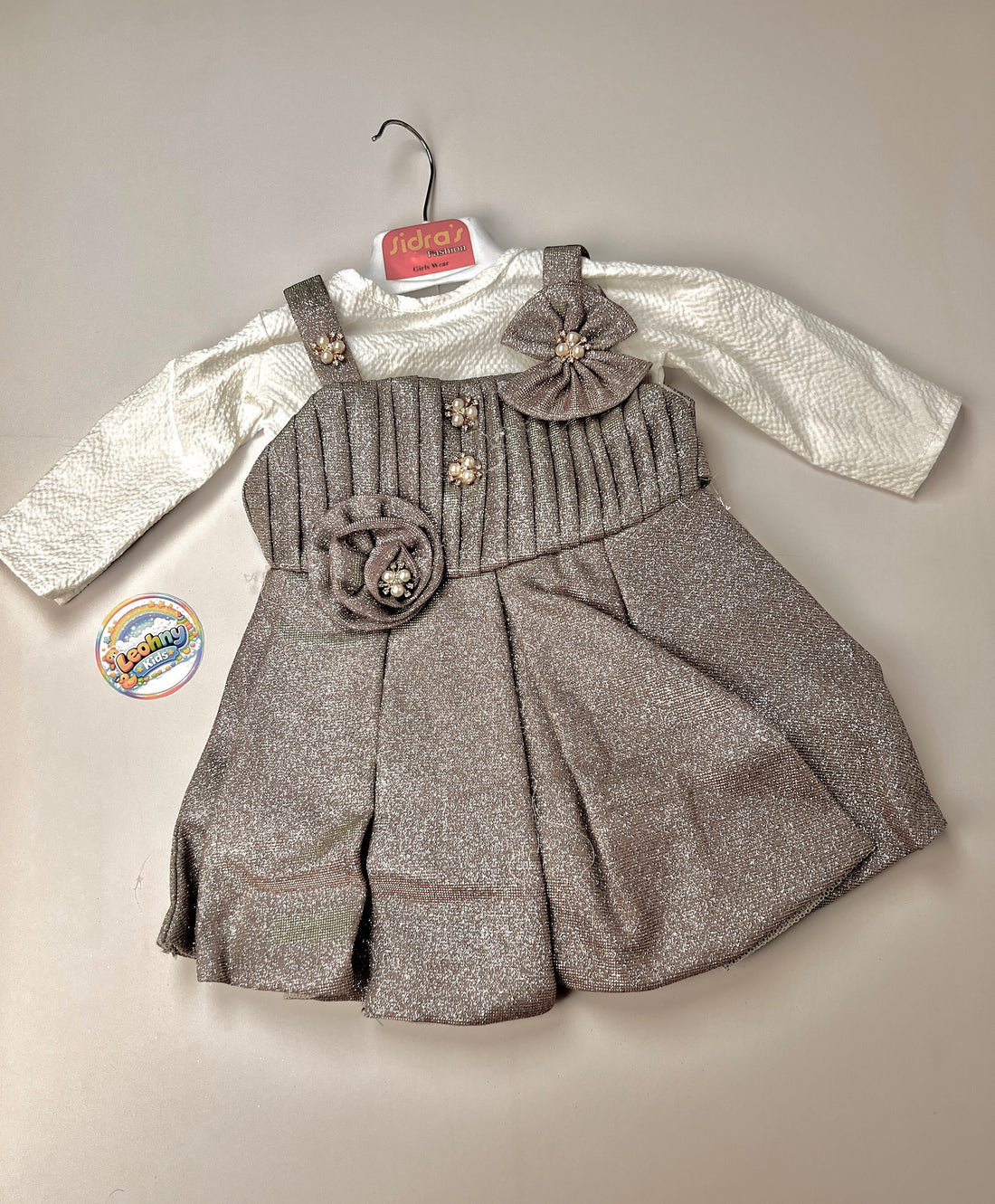 Toddler Girls' Shimmer Pinafore Dress & Textured Long Sleeve Top Set - 2 Piece