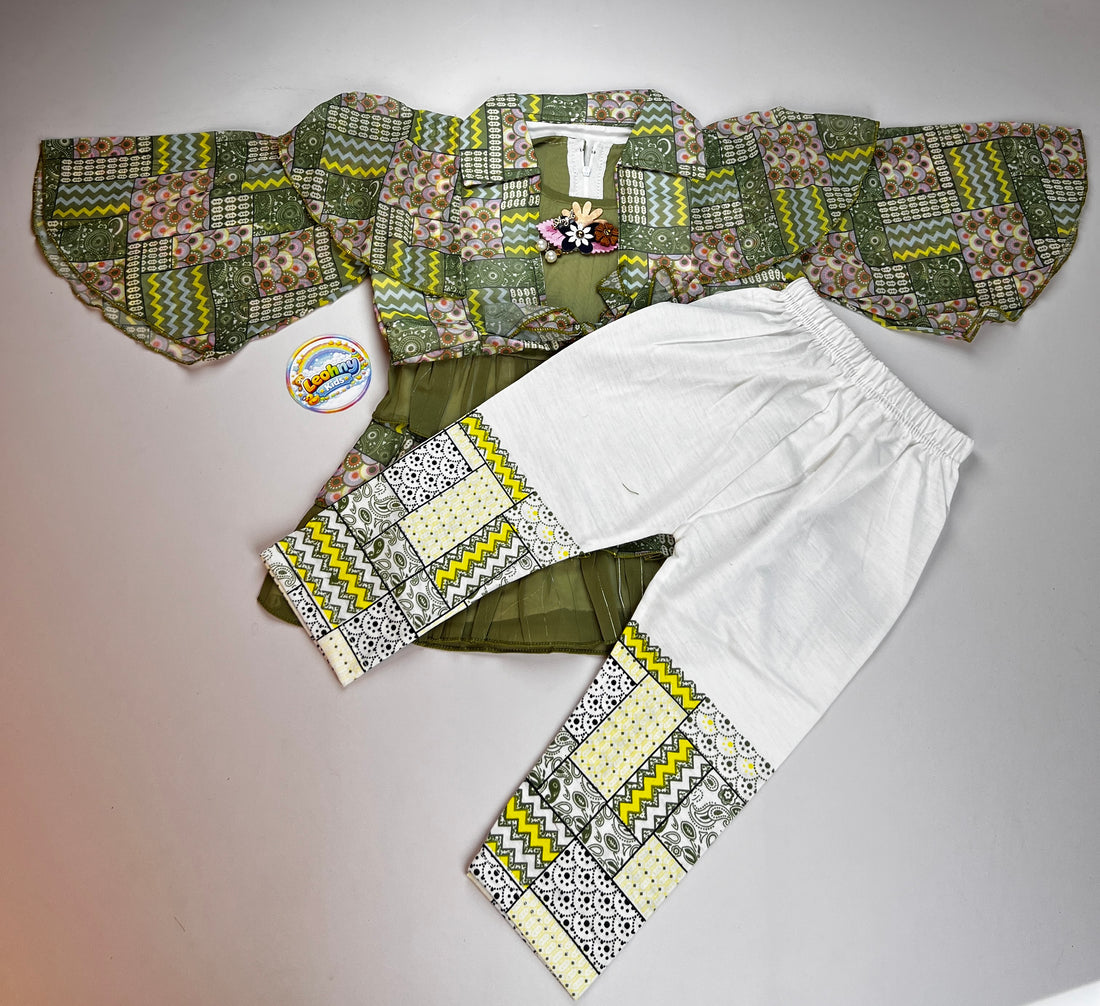 3-Piece Ruffle Tiered Dress Set – Elegant Patterned Party Wear for Girls