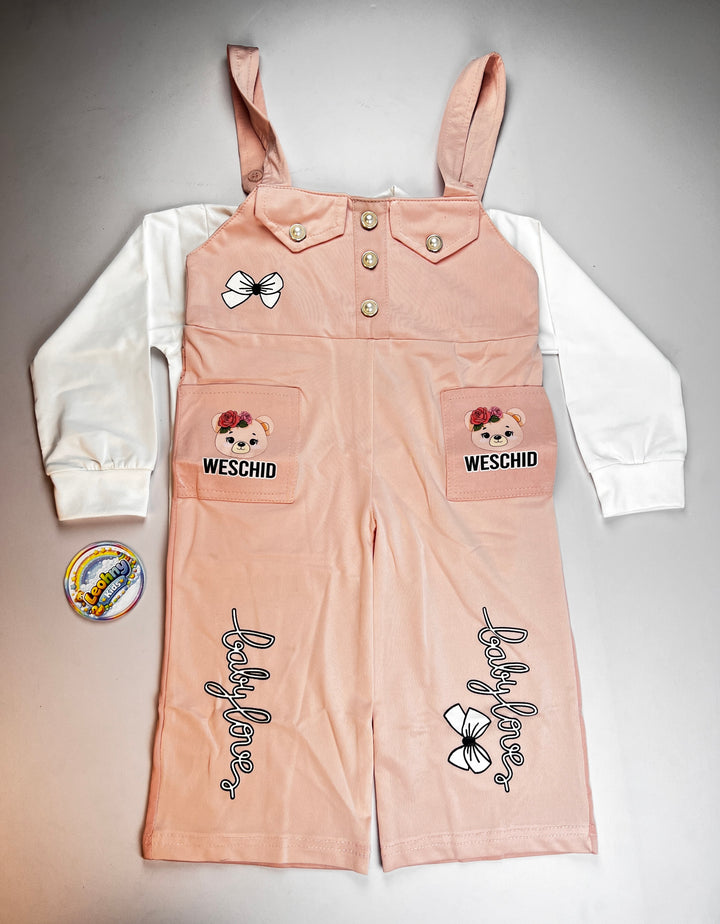 Star Baby "Baby Love" 2-Piece Set – Peach Corduroy Dungarees & Long-Sleeve Top