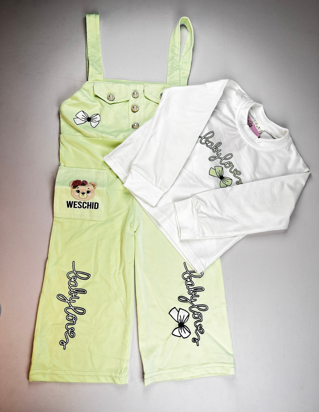 Star Baby "Baby Love" 2-Piece Set – Peach Corduroy Dungarees & Long-Sleeve Top