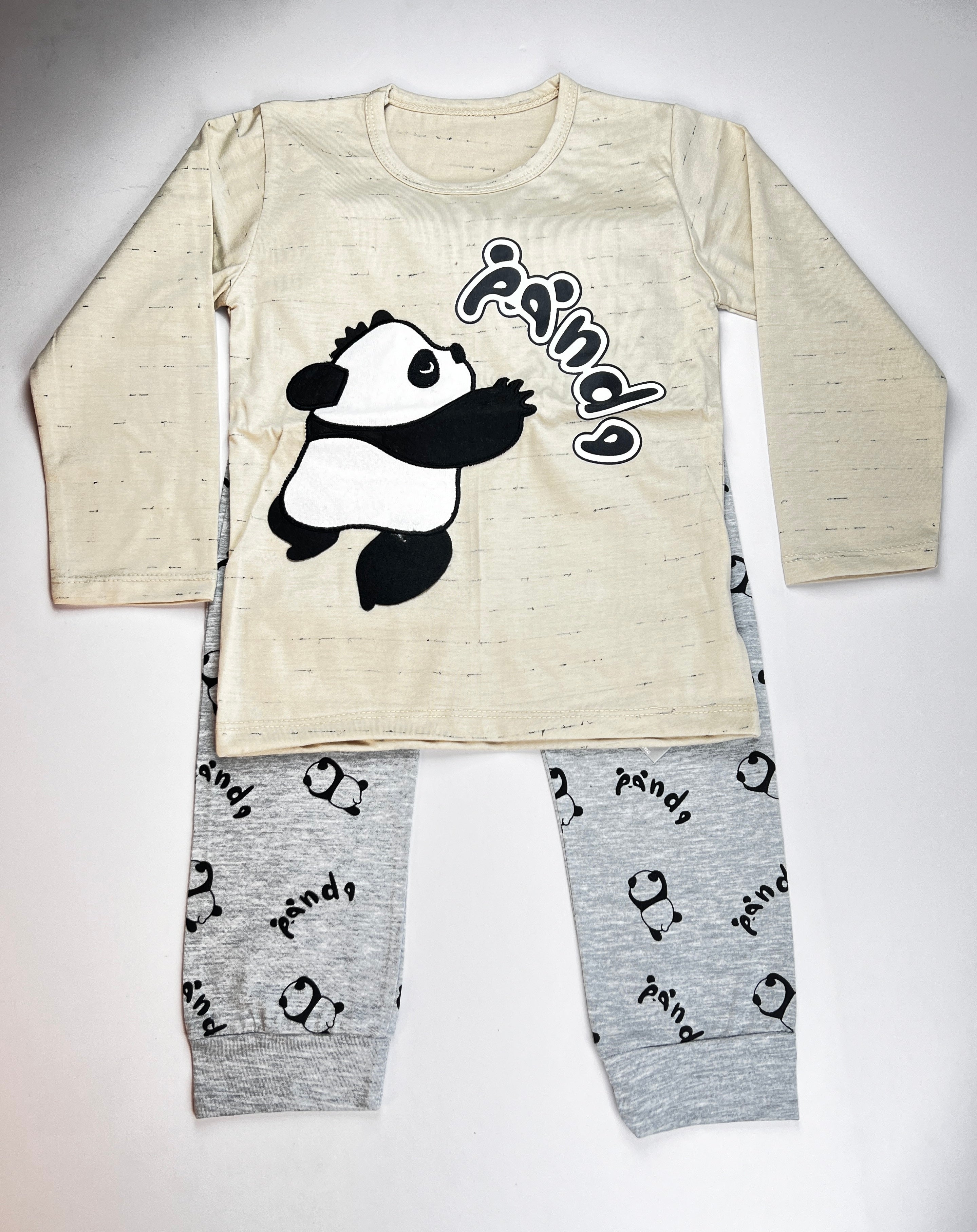 Panda Graphic Boys' 2-Piece Set – Long-Sleeve Cotton Top & Joggers