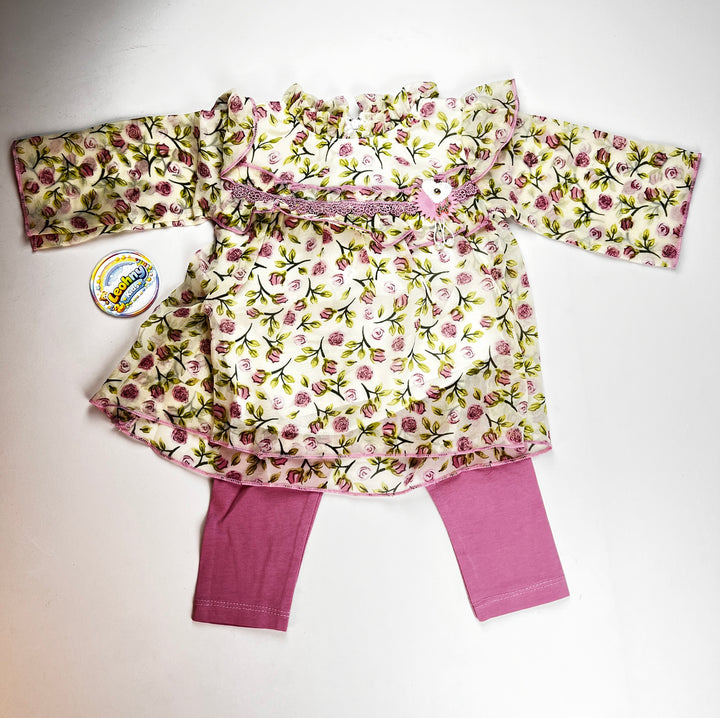 Floral Ruffle Party Dress & Leggings Set – 2-Piece Elegant Girls' Outfit