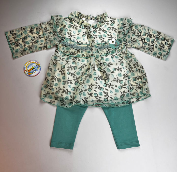 Floral Ruffle Party Dress & Leggings Set – 2-Piece Elegant Girls' Outfit